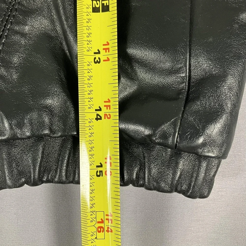 Casablanca Leather Jacket Womens 8 Black Genuine Fur‎ Trim Hooded Crop Bomber